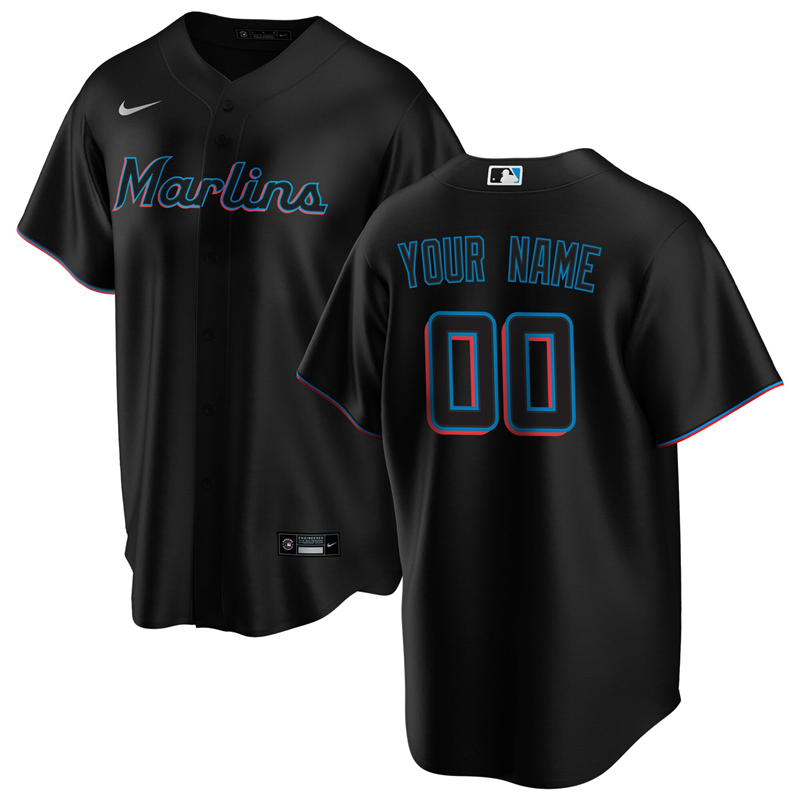 2020 MLB Men Miami Marlins Nike Black Alternate 2020 Replica Custom Jersey 1->customized mlb jersey->Custom Jersey